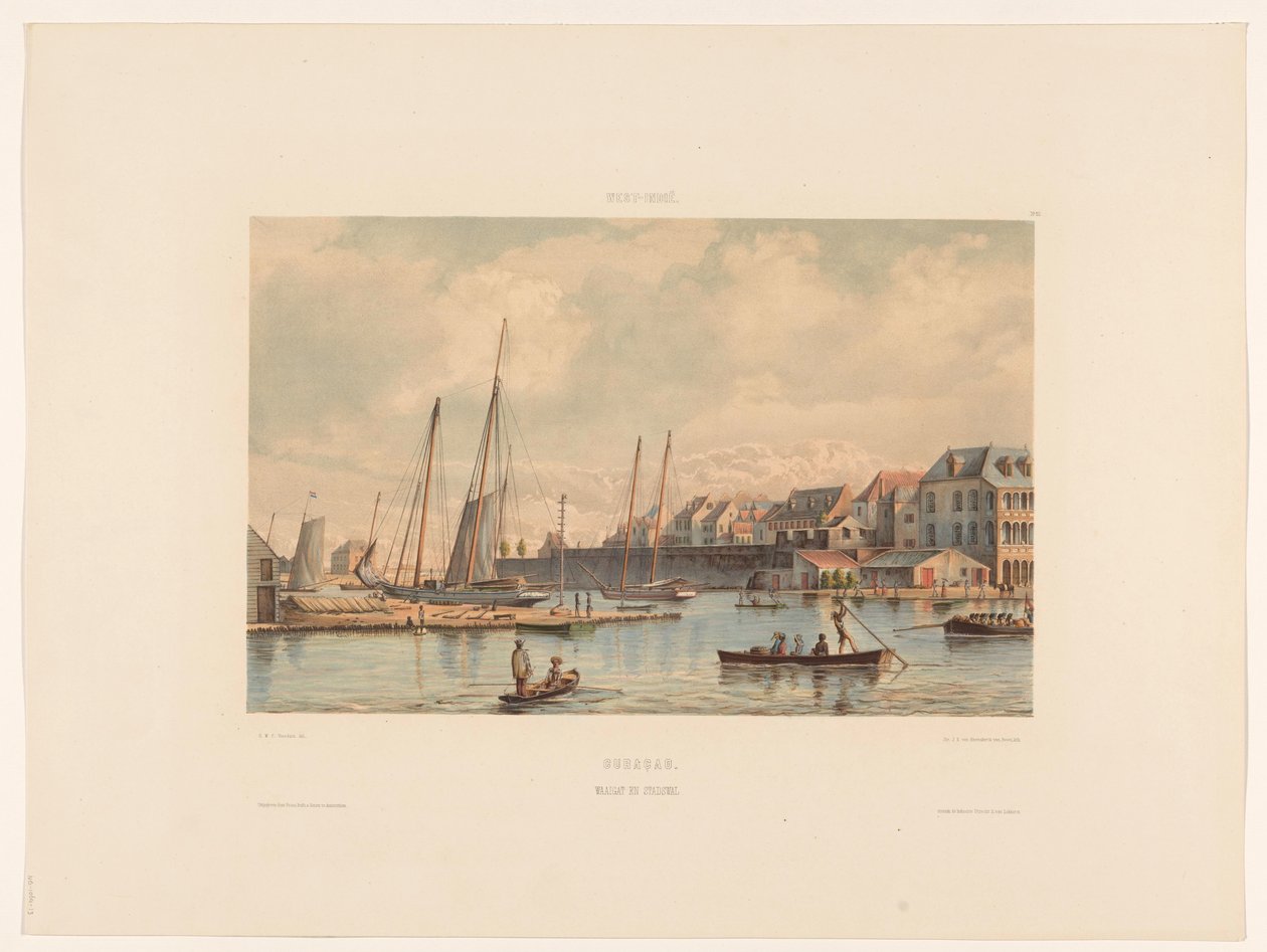 Waaigat en stadswal van Willemstad, Curaçao door jonkheer Jacob Eduard van Heemskerck