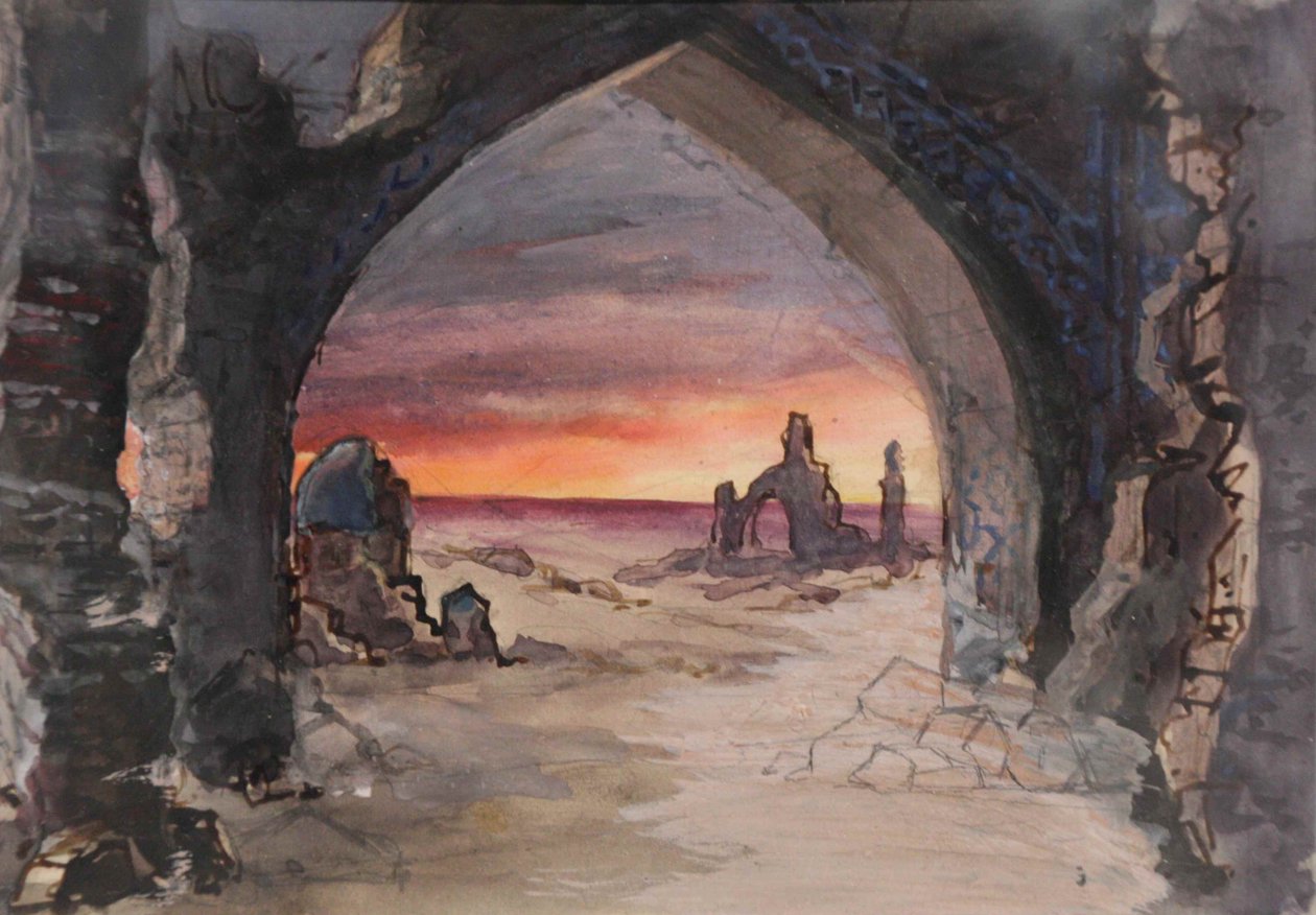 Toneelontwerp voor het stuk Rupture Grass door E. Goslavsky, 1901 door karl Fyodorovich Valz