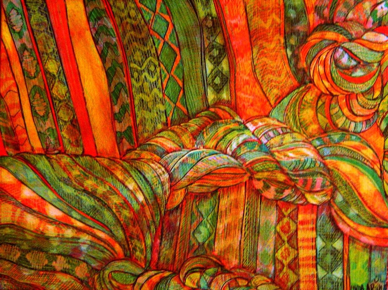 Textielportret, 2015 (gemengd, acryl, inkt, olie) door linda arthurs