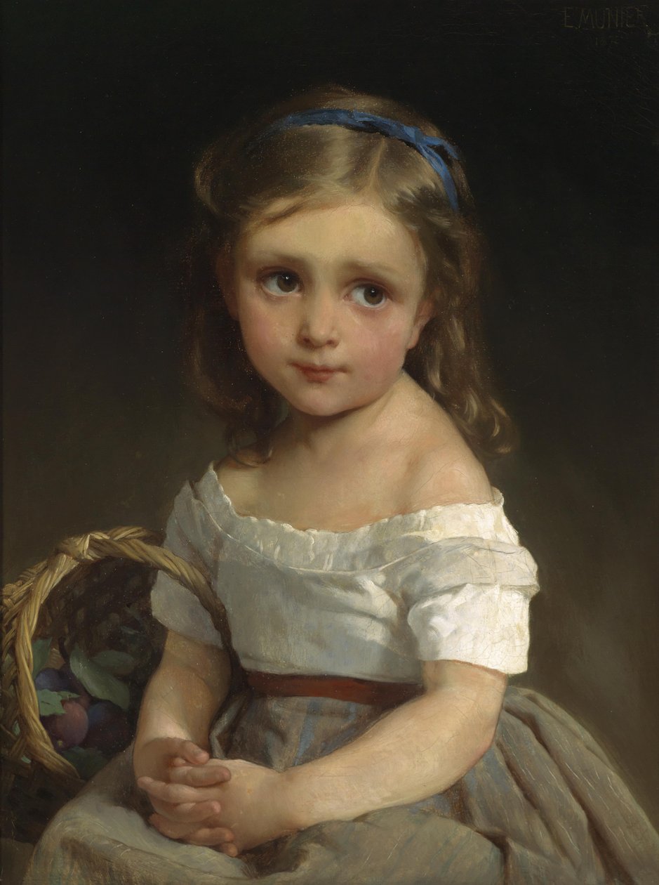Meisje met mand pruimen door Emile Munier