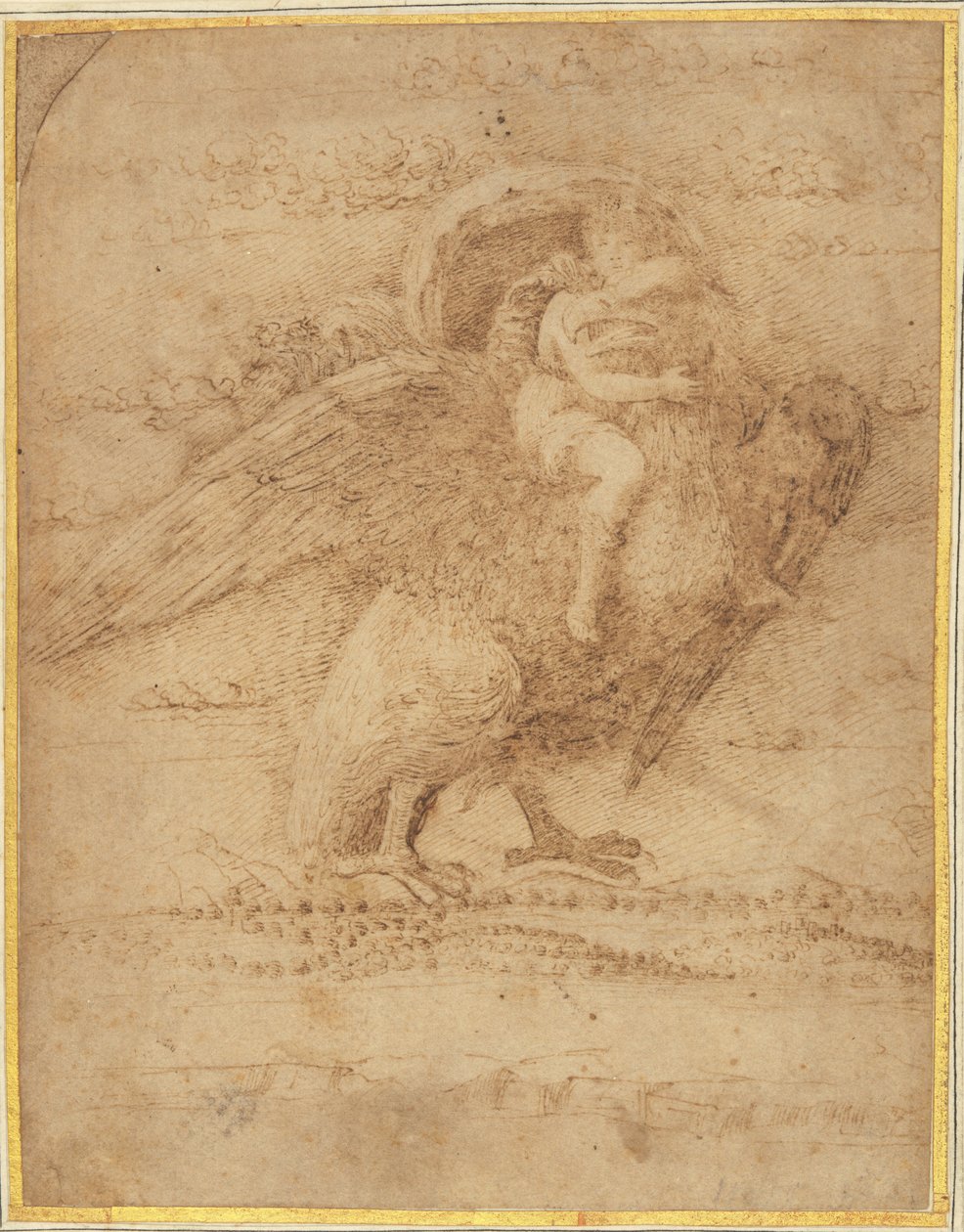 Jupiter en Ganymedes Boven een Uitgestrekt Landschap door or Andrea Mantegna Giovanni Bellini