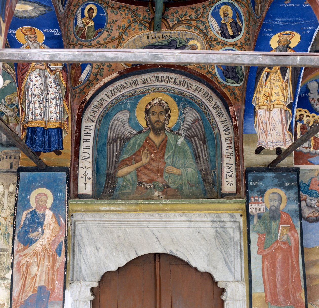 Fresco in het klooster van Timios Prodromos, Serres, Centraal Macedonië, Griekenland door Unbekannt Unbekannt
