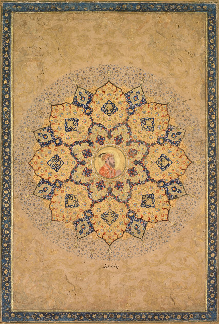 Shamsa (zonnestraal) met portret van Aurangzeb (1618-1707), uit het Keizerlijk Album (het Kevorkian Album) door probably by Bichitr