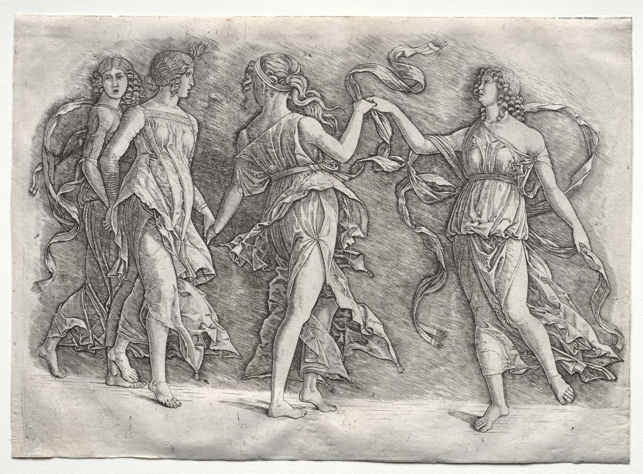 Vier dansende muzen door probably by the so called Premier Engraver
