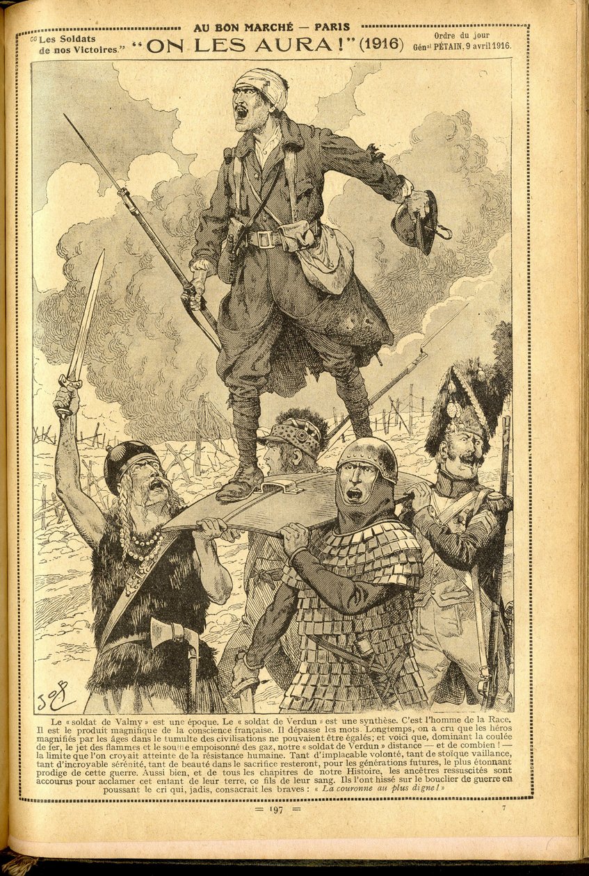 Agenda Buvard du Bon Marche 1917 - Illustratie van Job (Jacques Marie (Jacques-Marie) Gaston Onfray en Breville) (1858-1931): We zullen ze krijgen! 1916 - Oorlog van 14 -18, Medisch, Geneeskunde, Gezondheid, Uniformen, Grote Slagen, Pantser - Soldaten, Gal door pseudonym for Onfray de Breville Jacques Job