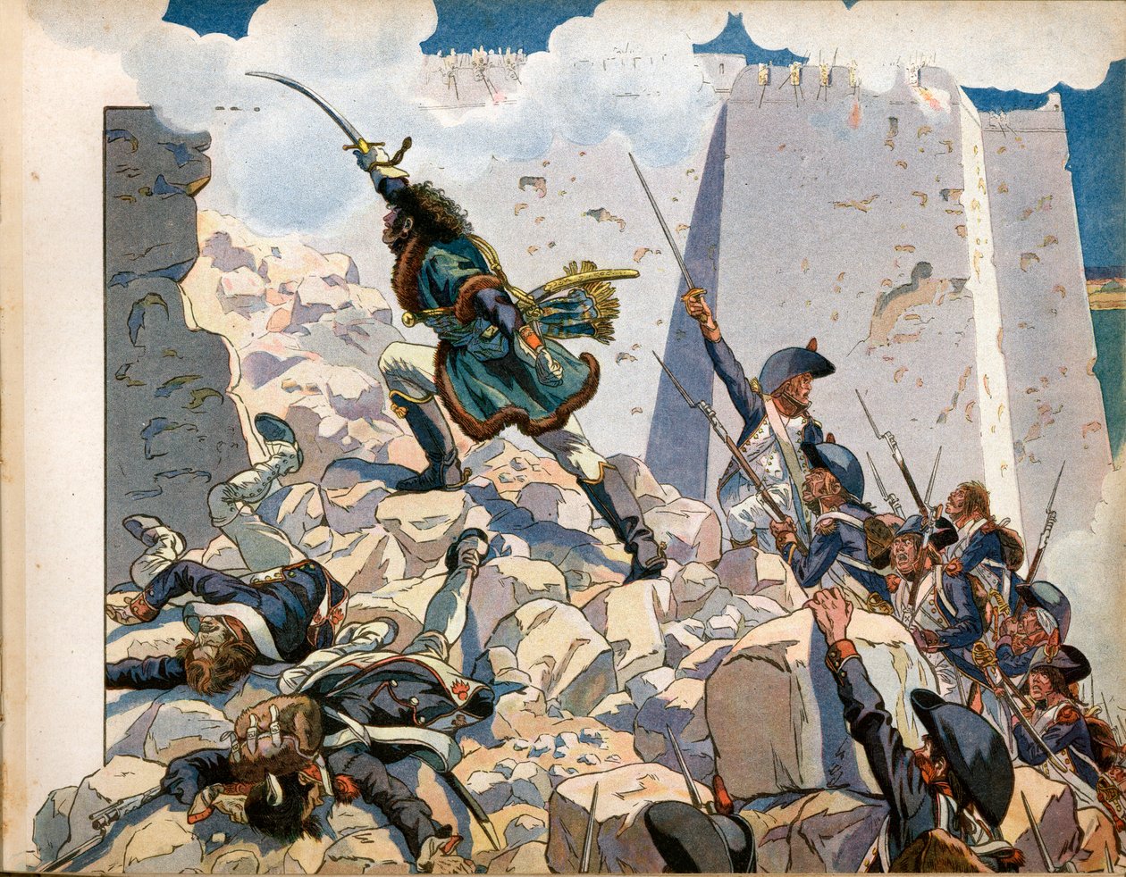 Campagne (Expeditie) van Egypte: Joachim Murat (1767-1815) bij het beleg van Sint-Jan van Acre in Egypte. Gravure door Jacques Marie Gaston Onfray de Breville, genaamd Job door pseudonym for Onfray de Breville Jacques Job