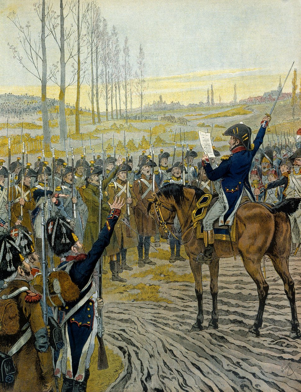Campagne van Oostenrijk (1805): Proclamatie van keizer Napoleon I Bonaparte (1769-1821) aan de troepen voor de Slag bij Austerlitz op 2 december 1805. In 
