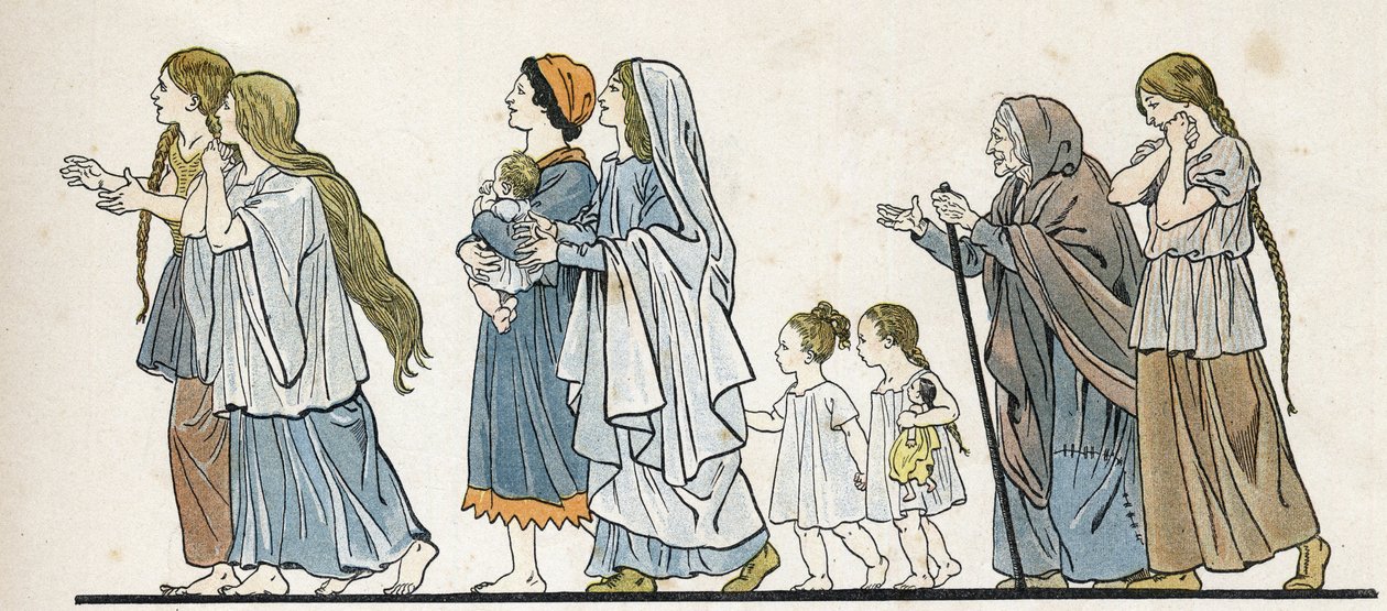 Gallische boerinnen met hun kinderen. in "Frankrijk, haar verhaal verteld door G. Montorgueil, geïllustreerd door Job" 1896. Privécollectie. door pseudonym for Onfray de Breville Jacques Job