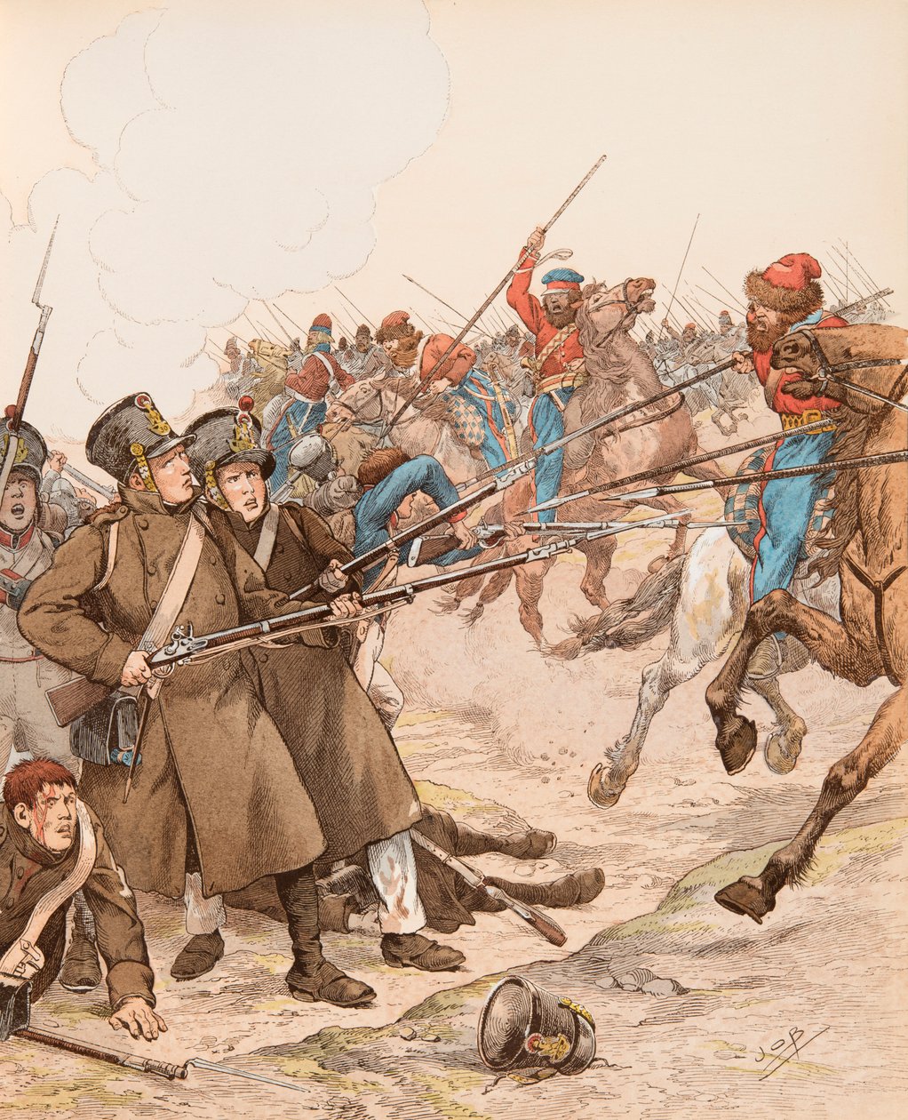 Jacques Marie Gaston Onfroy de Breville, bekend als JOB (1858-1931) - Franse militairen tijdens de Napoleontische campagnes bijgenaamd Marie Louise in 1815 vechtend tegen de Kozakken, Privécollectie door pseudonym for Onfray de Breville Jacques Job