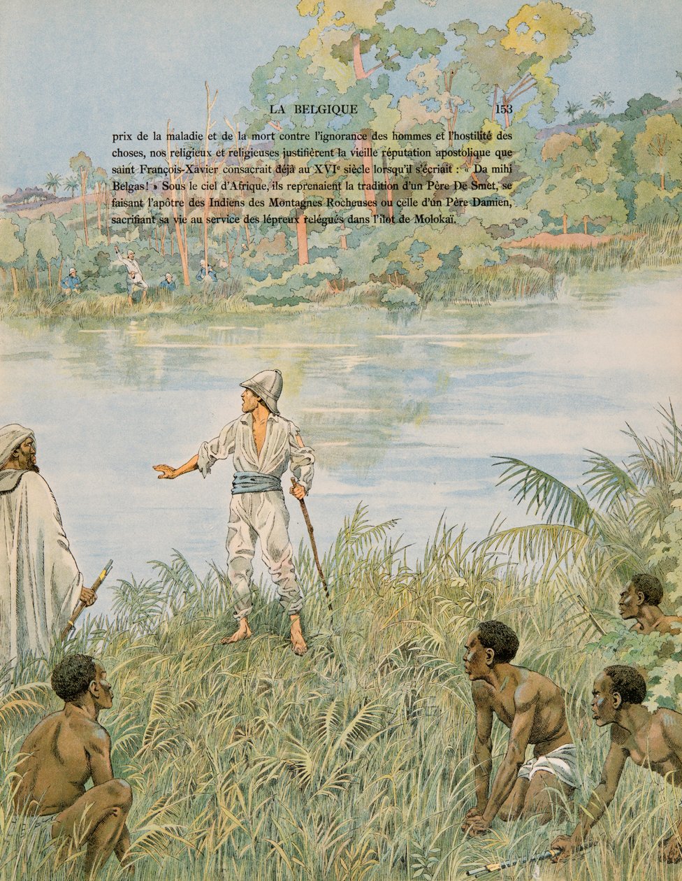 Geschiedenis van België: Sergeant Henri de Bruyne en Luitenant Joseph Lippens aan de oevers van La Lomami in Congo in 1889 door pseudonym for Onfray de Breville Jacques Job