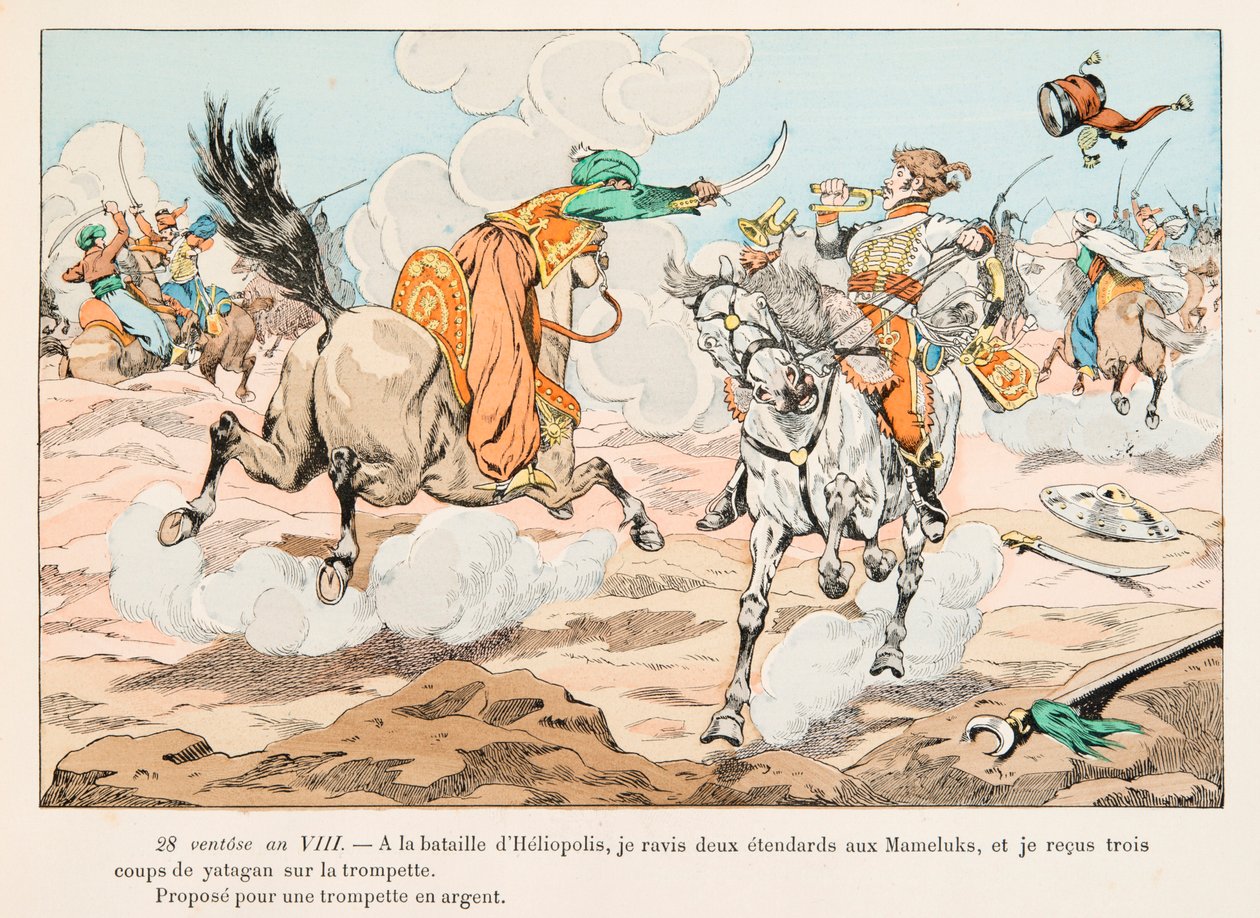 Outfit van Franse troepen door de tijden heen: Huzaren tijdens de Egyptische Campagne (1798-1801) onder Napoleon Bonaparte, Privécollectie door pseudonym for Onfray de Breville Jacques Job