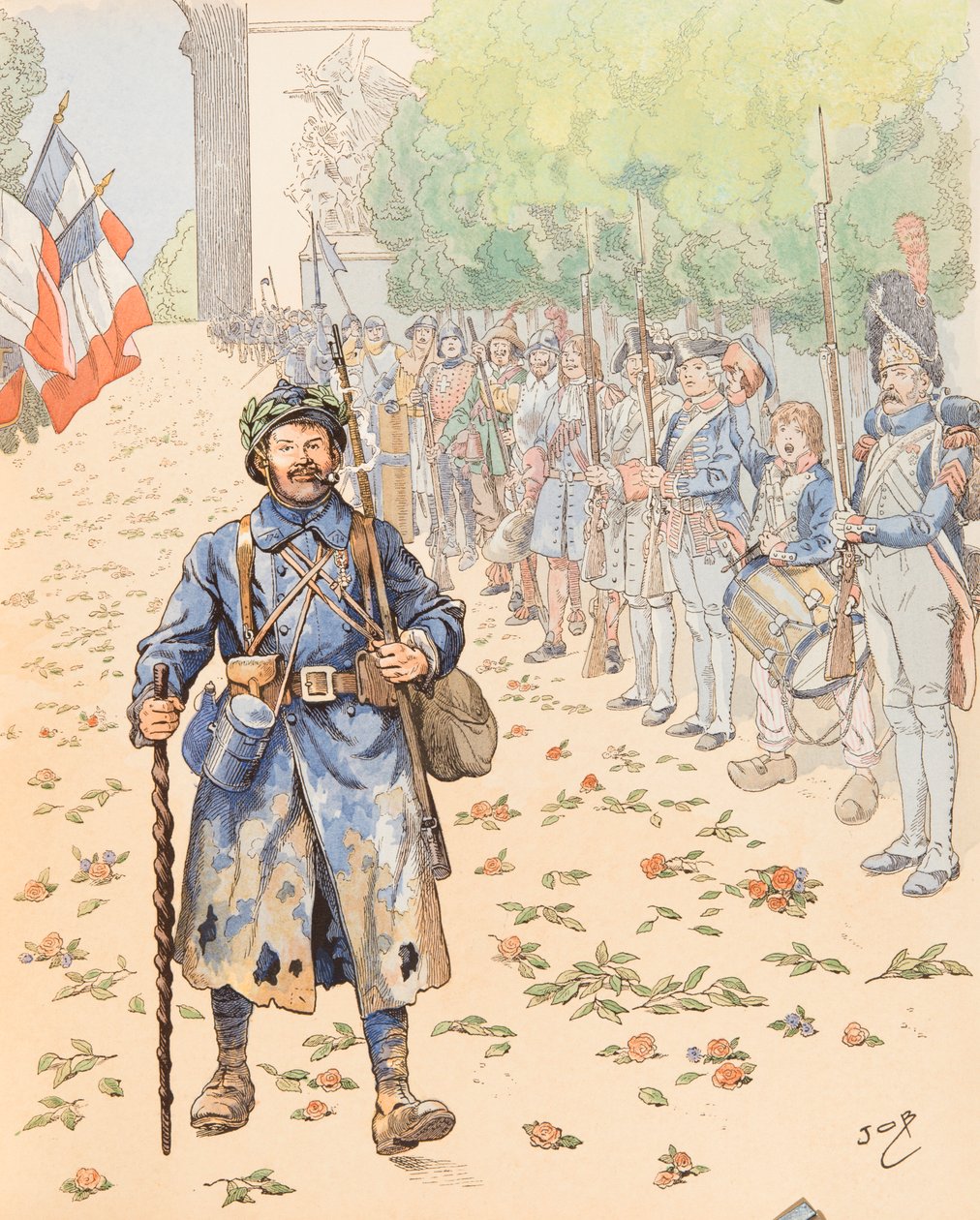 Le triumphe du poilu (allegorie van het Franse leger dat hulde brengt aan de harige) door pseudonym for Onfray de Breville Jacques Job
