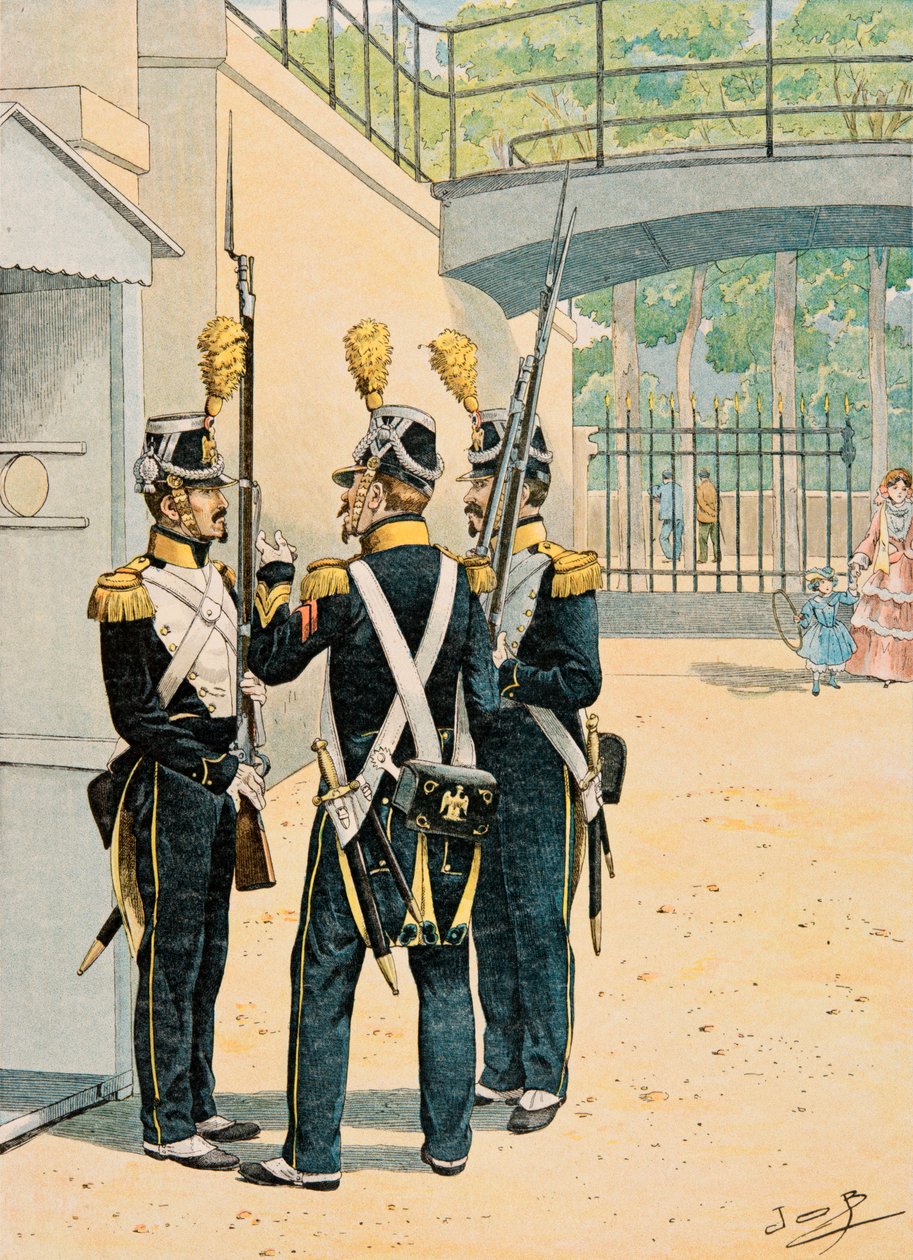 Outfit van Franse troepen door de tijden heen: Voltigeurs de la Garde Imperiale, Privécollectie door pseudonym for Onfray de Breville Jacques Job