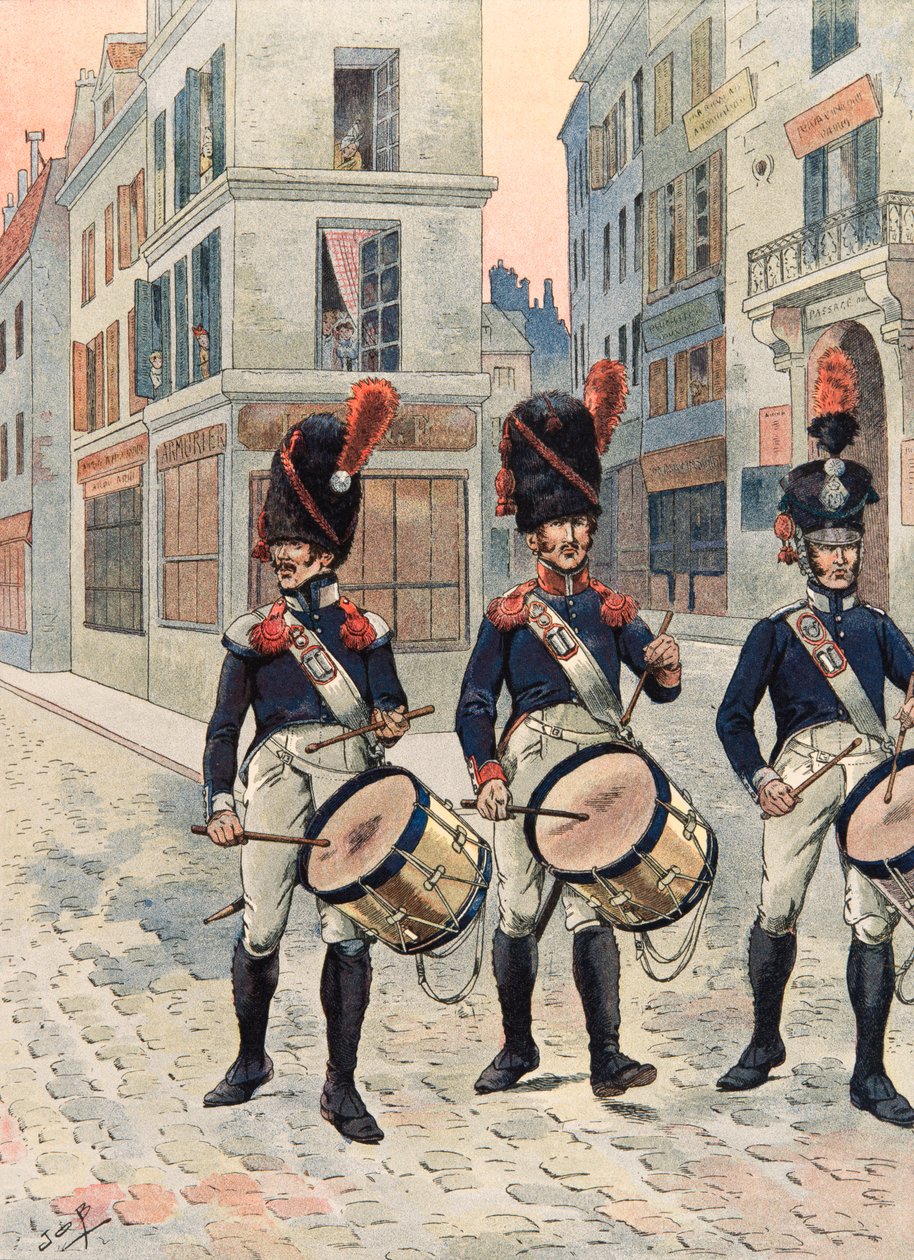 Outfit van Franse troepen door de tijden heen: Trommels van de Nationale Garde van Parijs (1814 - 1815) door pseudonym for Onfray de Breville Jacques Job