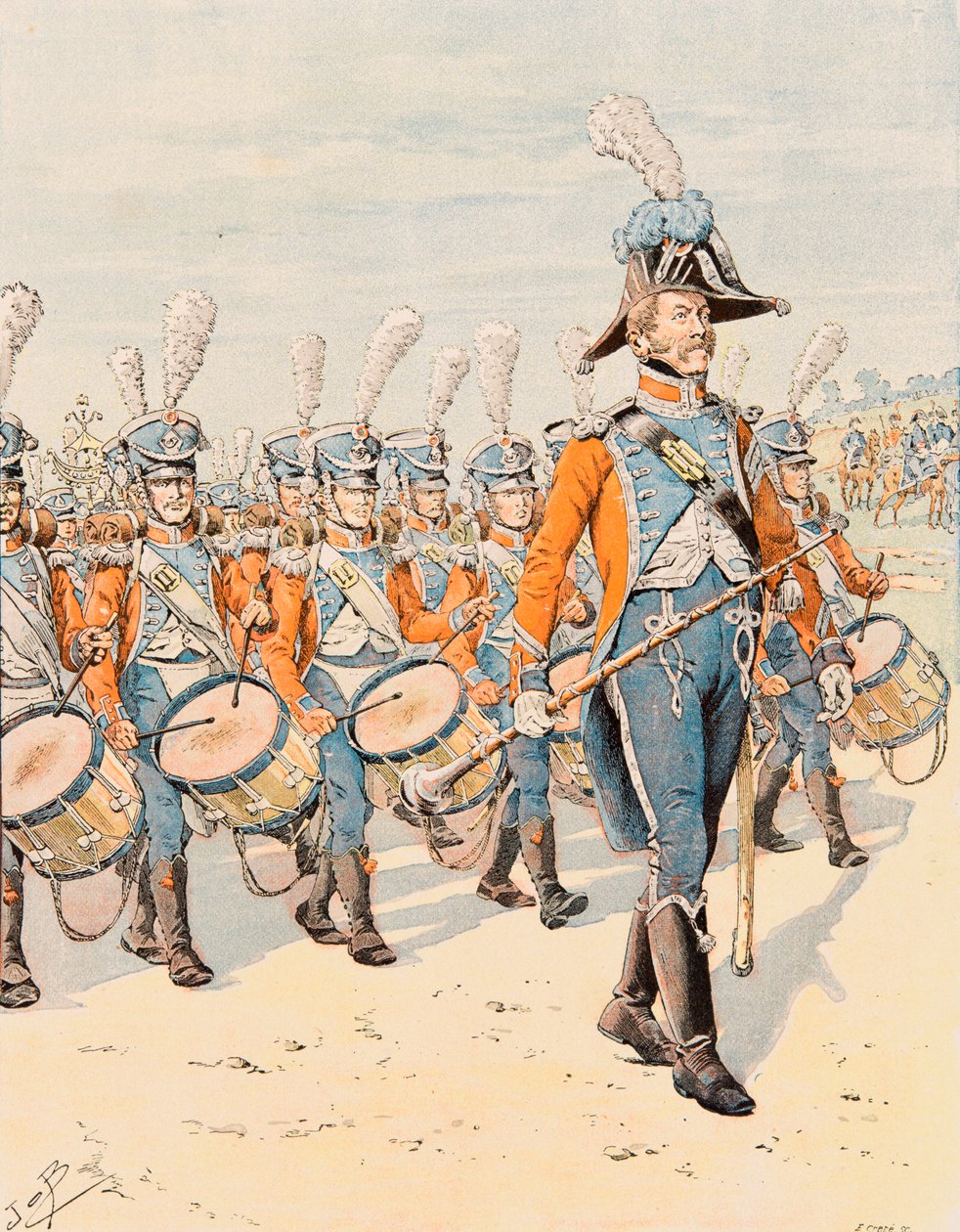 Outfit van Franse troepen door de tijden heen: Trommelaars van het 15e regiment lichte infanterie (1807-1812), Privécollectie door pseudonym for Onfray de Breville Jacques Job