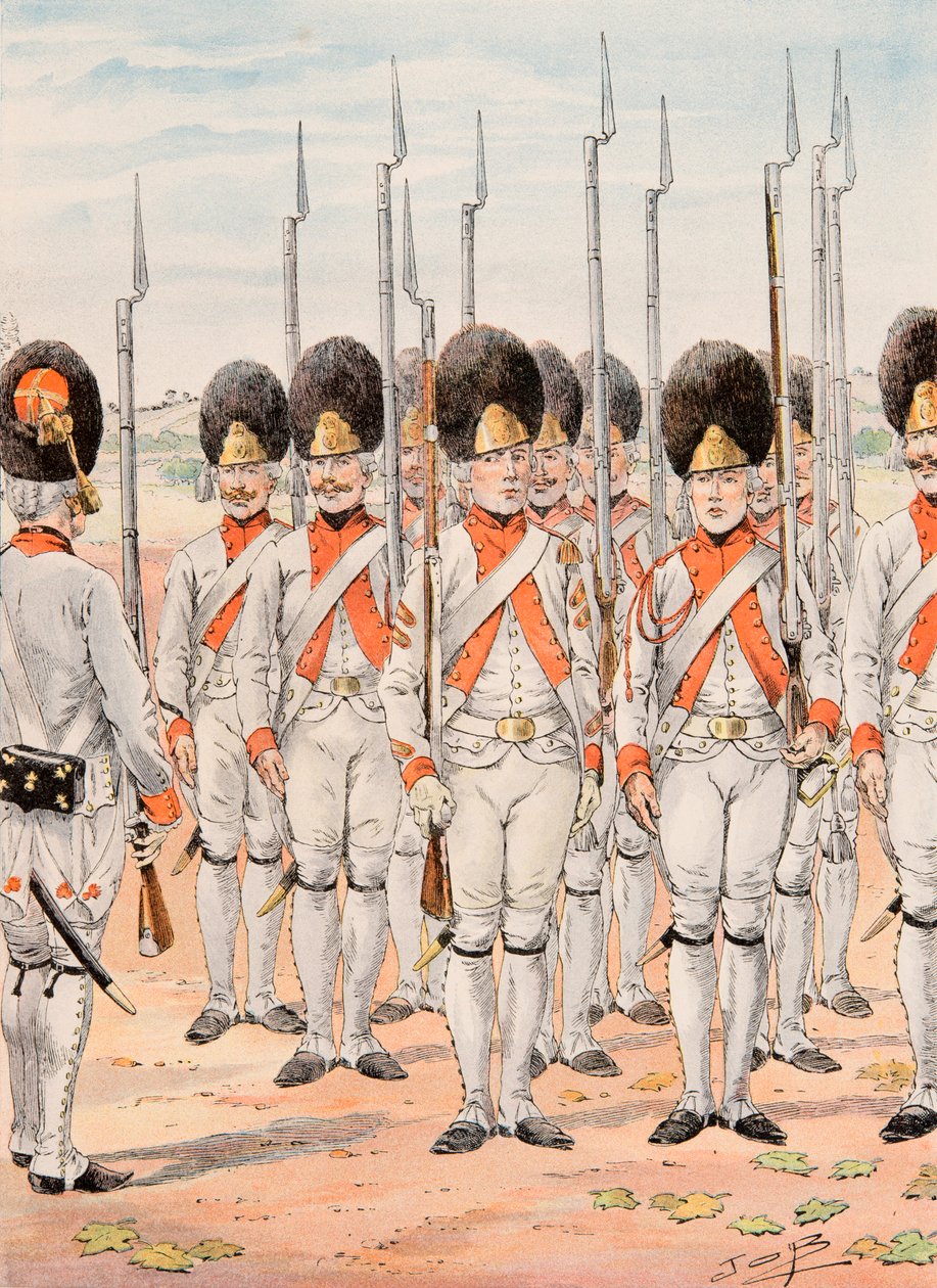 Outfit van de Franse troepen door de tijden heen: Grenadiers van het Regiment van Orleans Infanterie (1765 - 1775), Privécollectie door pseudonym for Onfray de Breville Jacques Job