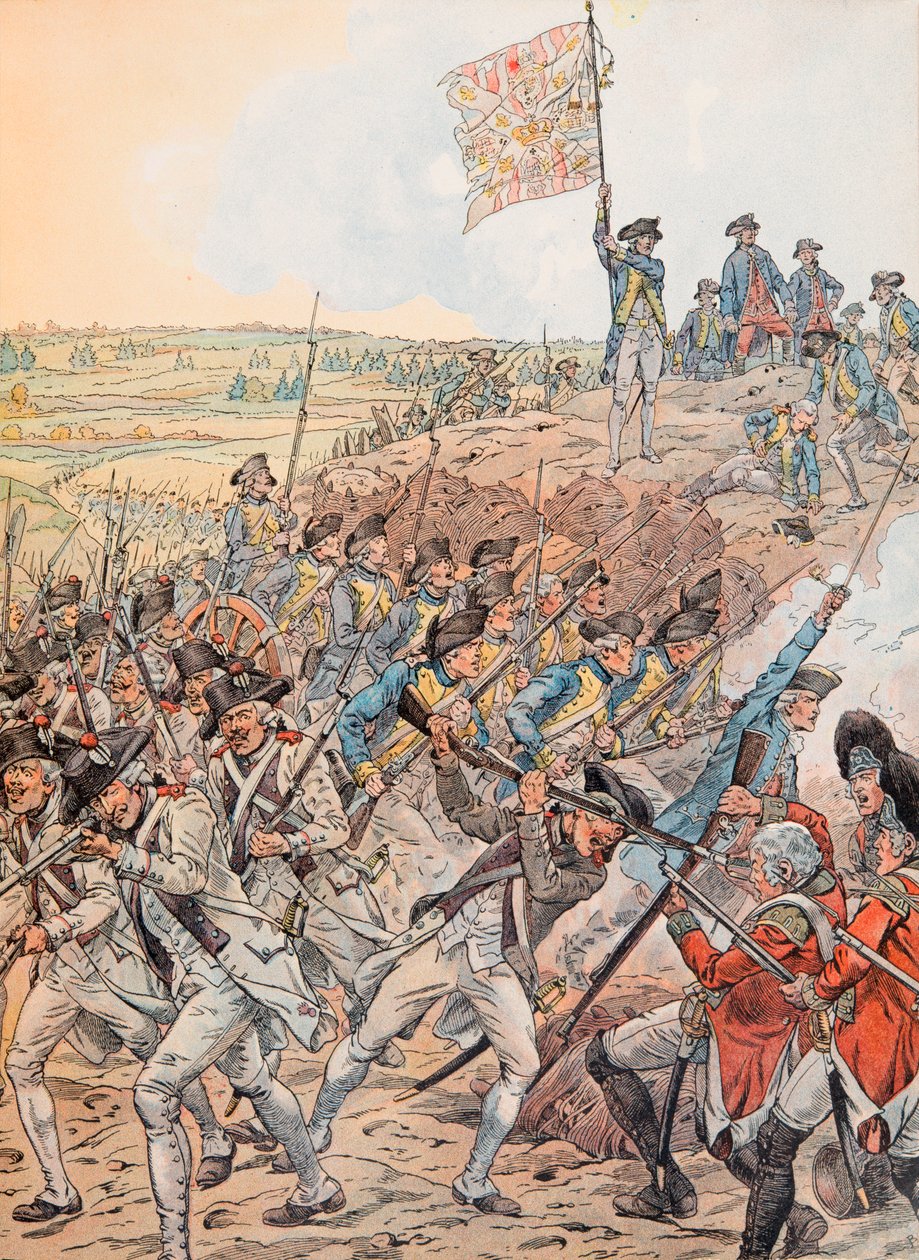 De Fransen tijdens de Slag bij Yorktown in oktober 1781 tijdens de Onafhankelijkheidsoorlog door pseudonym for Onfray de Breville Jacques Job
