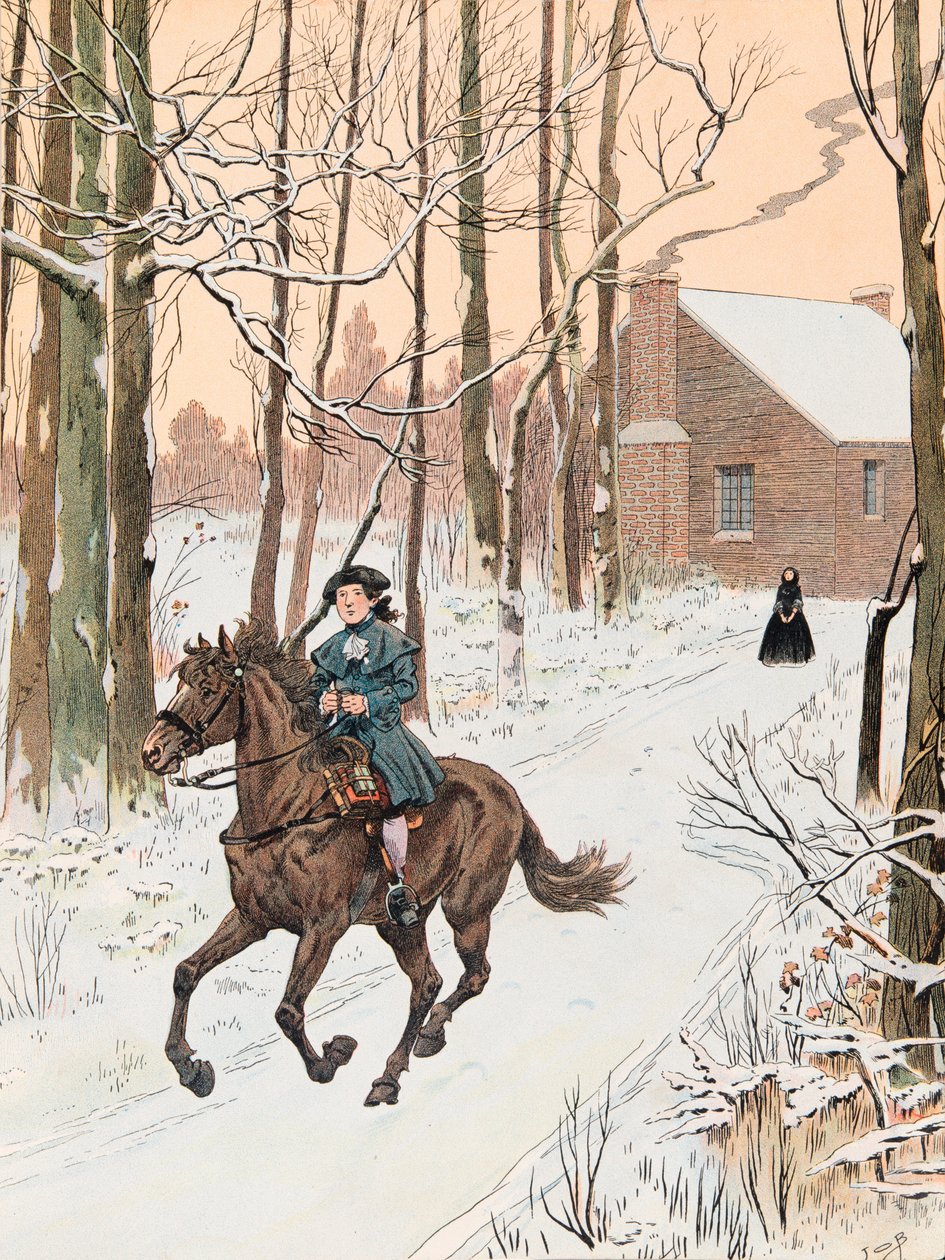 Jonge George Washington verlaat het ouderlijk huis in 1740 voor de Old Field School door pseudonym for Onfray de Breville Jacques Job
