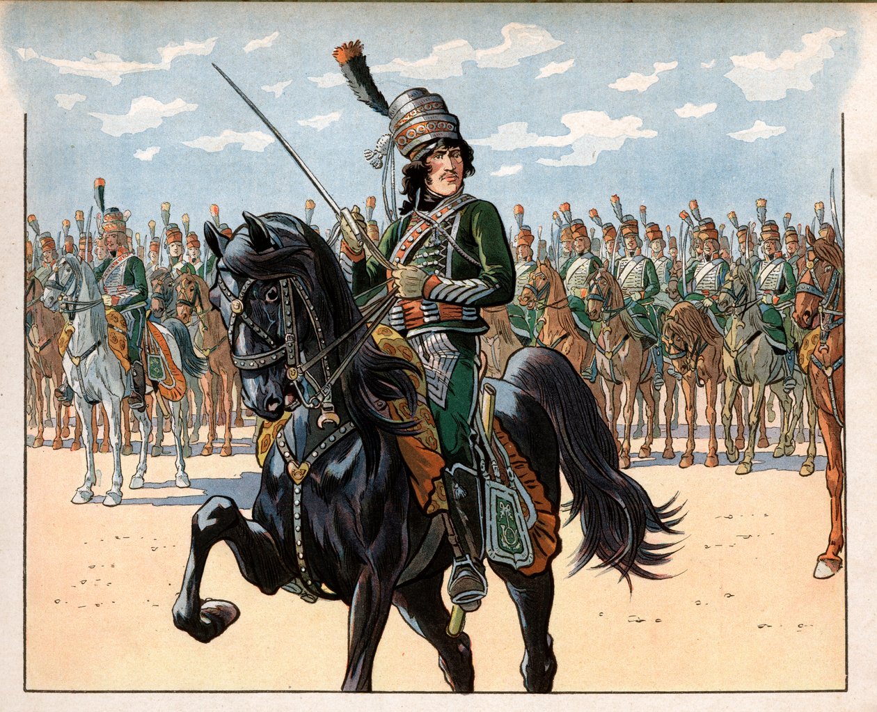 Joachim Murat als kolonel tijdens de Italiaanse veldtocht. Gravure door Jacques Marie Gaston Onfray de Breville, genaamd Job door pseudonym for Onfray de Breville Jacques Job