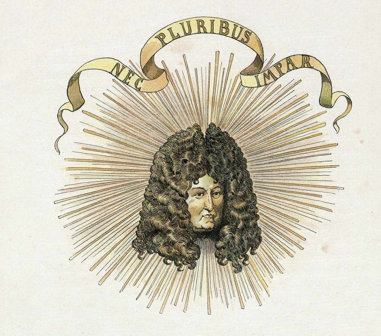 Portret van koning Lodewijk XIV (1638-1715) met zijn motto in het Latijn 
