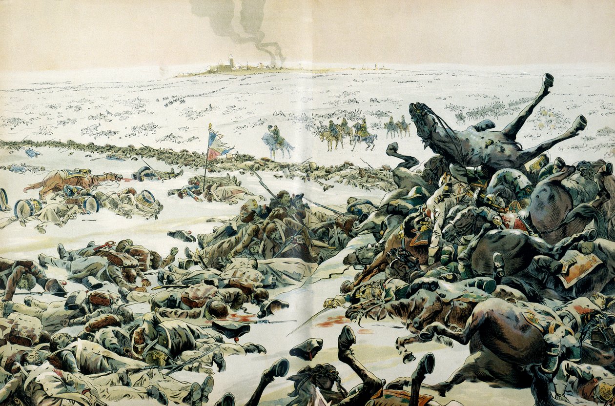 Pruisen en Polen veldtocht (1806-1807): de dag na de overwinning van Eylau, bezoekt Napoleon I Bonaparte (1769-1821) het slagveld en de vele verliezen op de grond op 9 februari door pseudonym for Onfray de Breville Jacques Job