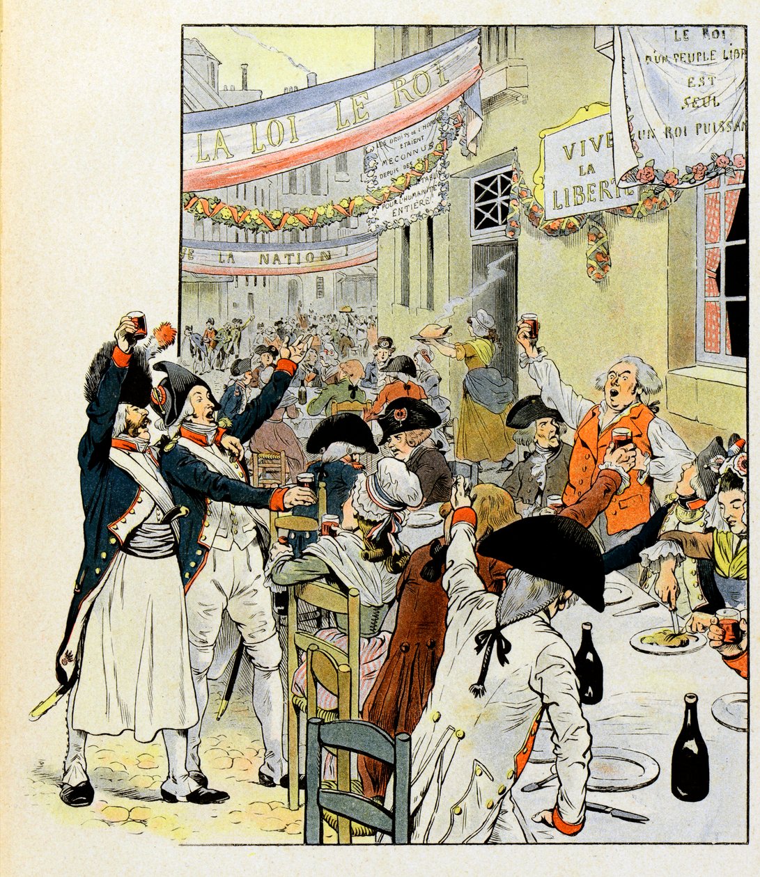 Revolutionair banket na de inname van de Bastille - Illustratie door Job (Jacques Marie Gaston Onfray en Breville) (Jacques-Marie) (1858-1931) voor het boek 