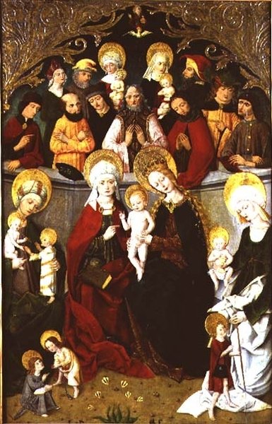 De familie van de Maagd, 1497 door school of Master of the Rhine