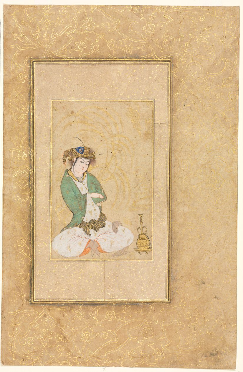 Jongere zittend bij een wilg; Enkelbladige illustratie door style of Muhammad Yusuf