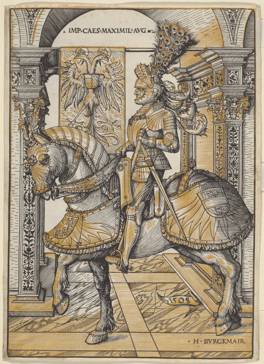 Ruitersportret van keizer Maximiliaan I door the Elder Hans Burgkmair