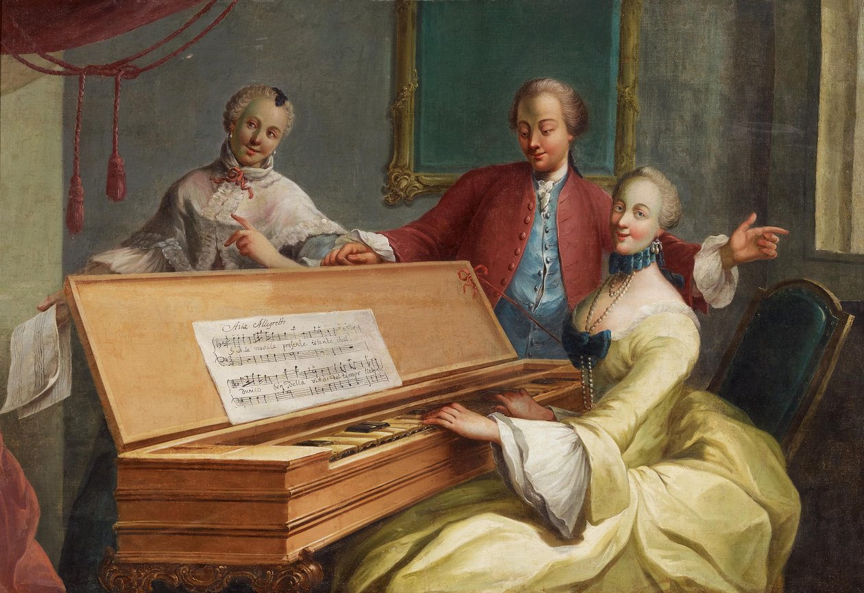 Aria Allegretto. Voorname dame aan het klavecimbel door Unknown