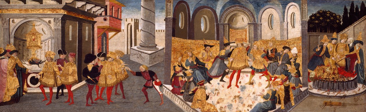 De moord en begrafenis van Julius Caesar, 1455-1460 door workshop of Apollonio di Giovanni
