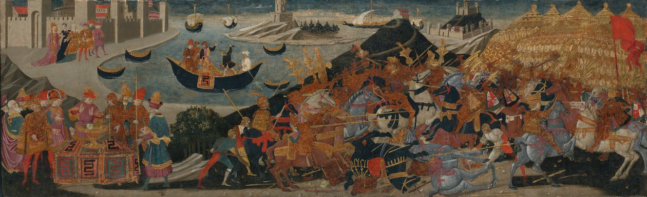 De Slag bij Pharsalus en de Dood van Pompeius door workshop of Apollonio di Giovanni