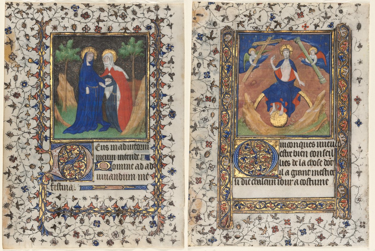 Bladeren uit een Getijdenboek: Het Bezoek en Christus in Oordeel door workshop of Boucicaut Master