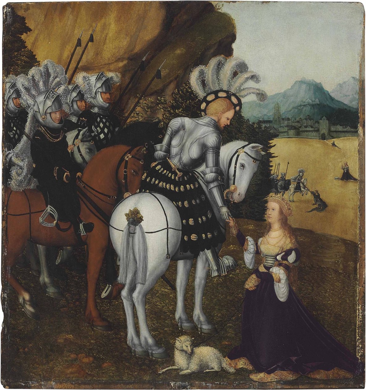 Keizer Maximiliaan I als Sint Joris door workshop of Lucas Cranach the Elder