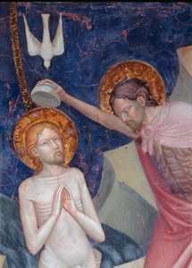 Johannes de Doper doopt Christus (detail) door Lorenzo da  Sanseverino