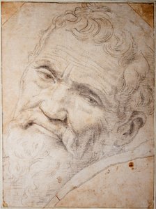 Portret van Michelangelo Buonarroti. Kolen, krijt op papier, ca.1550 door Daniele da  Volterra