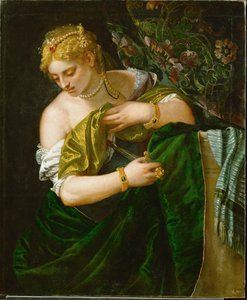 Lucretia, een Romeinse edelvrouw getrouwd met Tarquinius Collatinus, pleegde zelfmoord nadat ze was verkracht door de zoon van Tarquinius Superbus (olieverf op doek) door (1528-88) Veronese