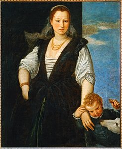 Portret van een vrouw met een kind en een hond - Portrait de femme avec un enfant et un chien ...