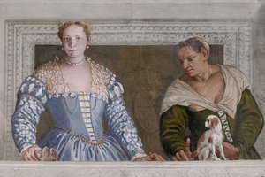 Donna Barbaro en haar verpleegster, de Hal van Olympus (detail) door Veronese