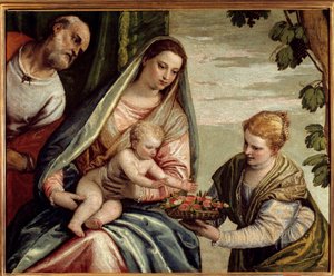 De Heilige Familie met een schenker (Sint Dorothea) door Veronese