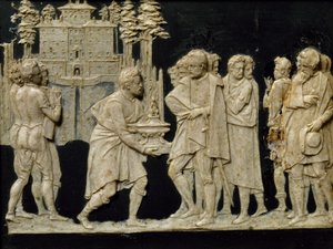 Presentatie aan Francesco I van model fontein in Pratolino, door Jean de Boulogne alias Giambologna (1529-1608), wasplaat