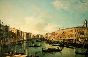 Het Canal Grande, Venetië, kijkend naar het noorden vanaf de Rialtobrug door Canaletto