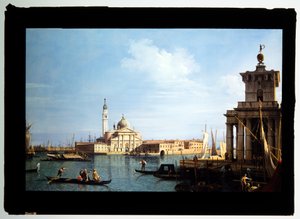 Het eiland San Giorgio Maggiore, Venetië met de Punta della Dogana en talrijke schepen