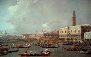 De terugkeer van de Bucentaur naar de pier op Hemelvaartsdag, ca. 1760, door Giovanni Antonio Canal bekend als Canaletto door (1697 1768) Canaletto