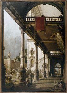 Capriccio met zuilengang en binnenplaats door Canaletto