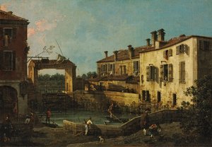 De sluis bij Dolo door Canaletto
