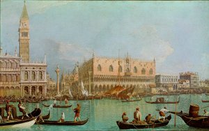 De Mole met het Dogepaleis van het bassin van San Marco door Canaletto