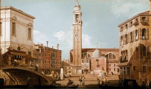 Gezicht op Campo dei Santi Apostoli in Venetië (olie op doek) door Canaletto