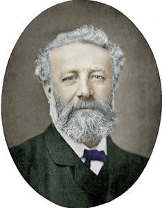 Jules Verne (1828-1905) Franse romanschrijver, foto door Nadar, ingekleurde afbeelding