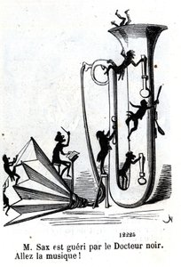 De heer Sax wordt gewond door de zwarte dokter. (Adolphe (Adolph) Sax, uitvinder van de saxofoon (1814-1894) door Nadar